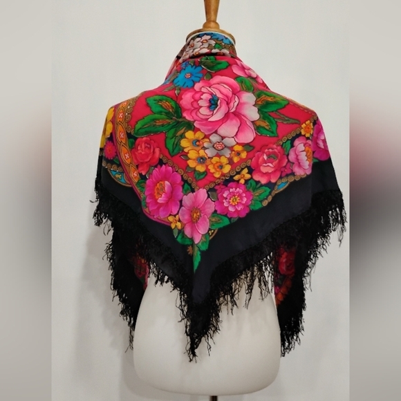 Vintage Accessories - VINTAGE MULBERRY SILK FLORAL SCARF